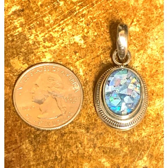 Sterling Silver and Mosaic Opal Pendant - Picture 4 of 5